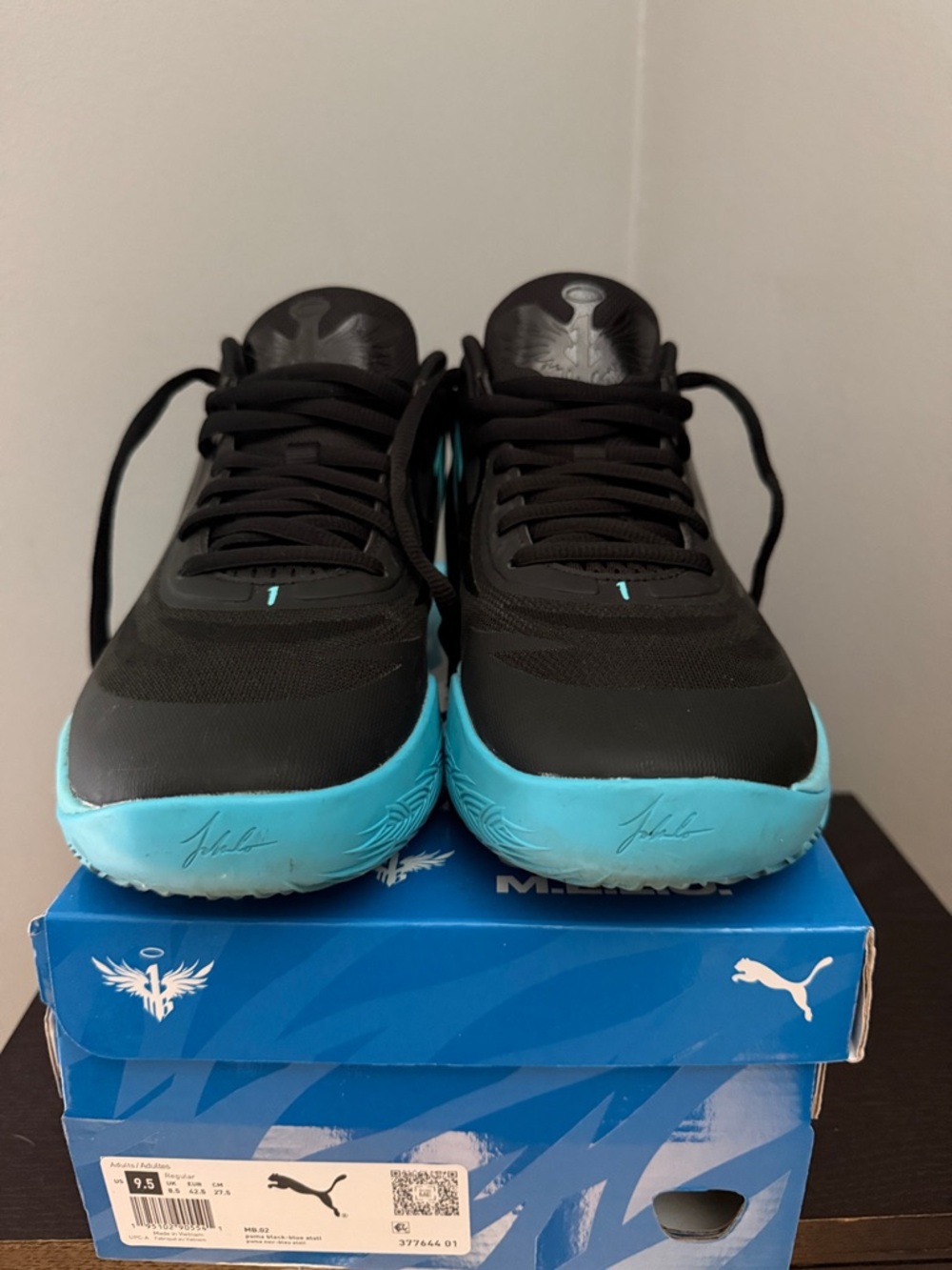 Puma Melo Black with Teal Accent Basketball Sneakers